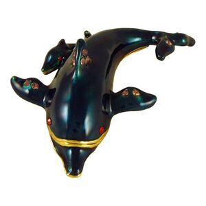 Ocean Marine Dolphin Mom and Baby Jeweled Enameled Trinket Box
